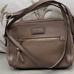 Lodis Tan Leather Crossbody Bag with Gold Accents